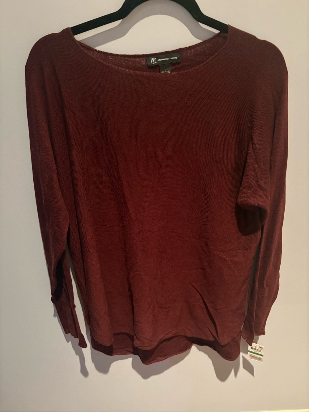 NWT INC International Concepts Women's Long Sleeve Crewneck Top -Burgundy size L